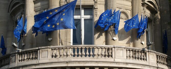 building, european union flags, balcony, architecture, paris, france, city, cities, outside, brown balcony
